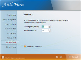 Showing the eye protection settings in Anti-Porn